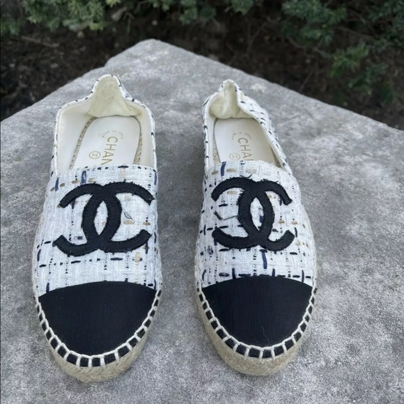 Chanel espadrilles Women’s Slip On Shoes flats loafers EUR 37 black white tweed - Picture 4 of 7